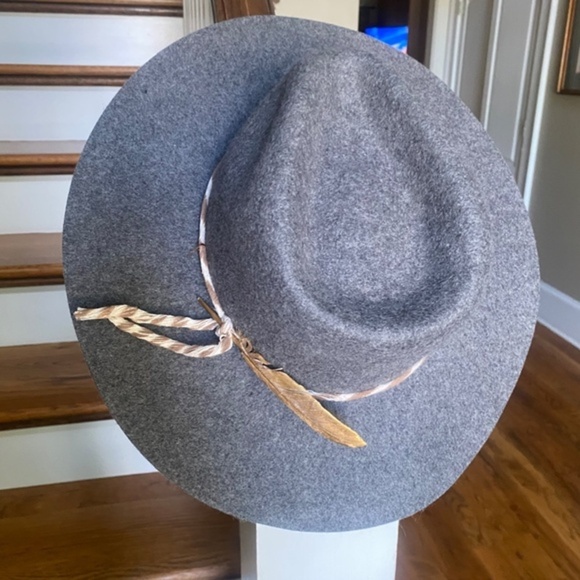 Anthropologie Grey Feather Trimmed Rancher Hat - Picture 8 of 9